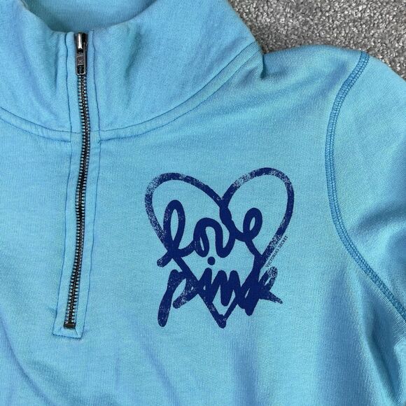 Victoria’s Secret PINK Sweatshirt Women’s Medium Blue  Half Zip Pullover Logo - Picture 2 of 10